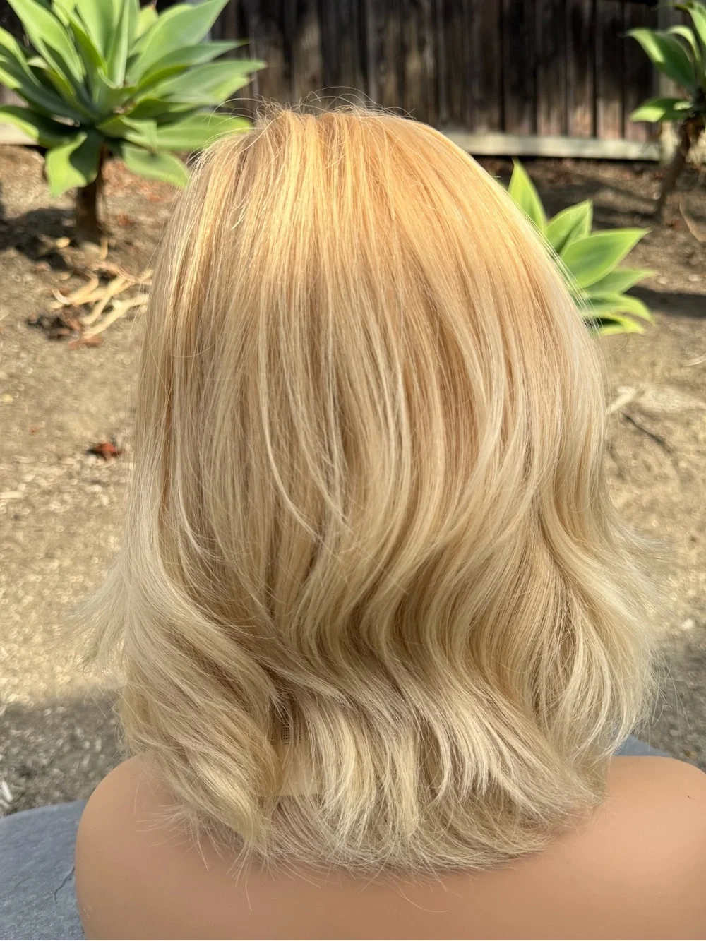 Human hair blonde Layered Women's Wig - medical cap